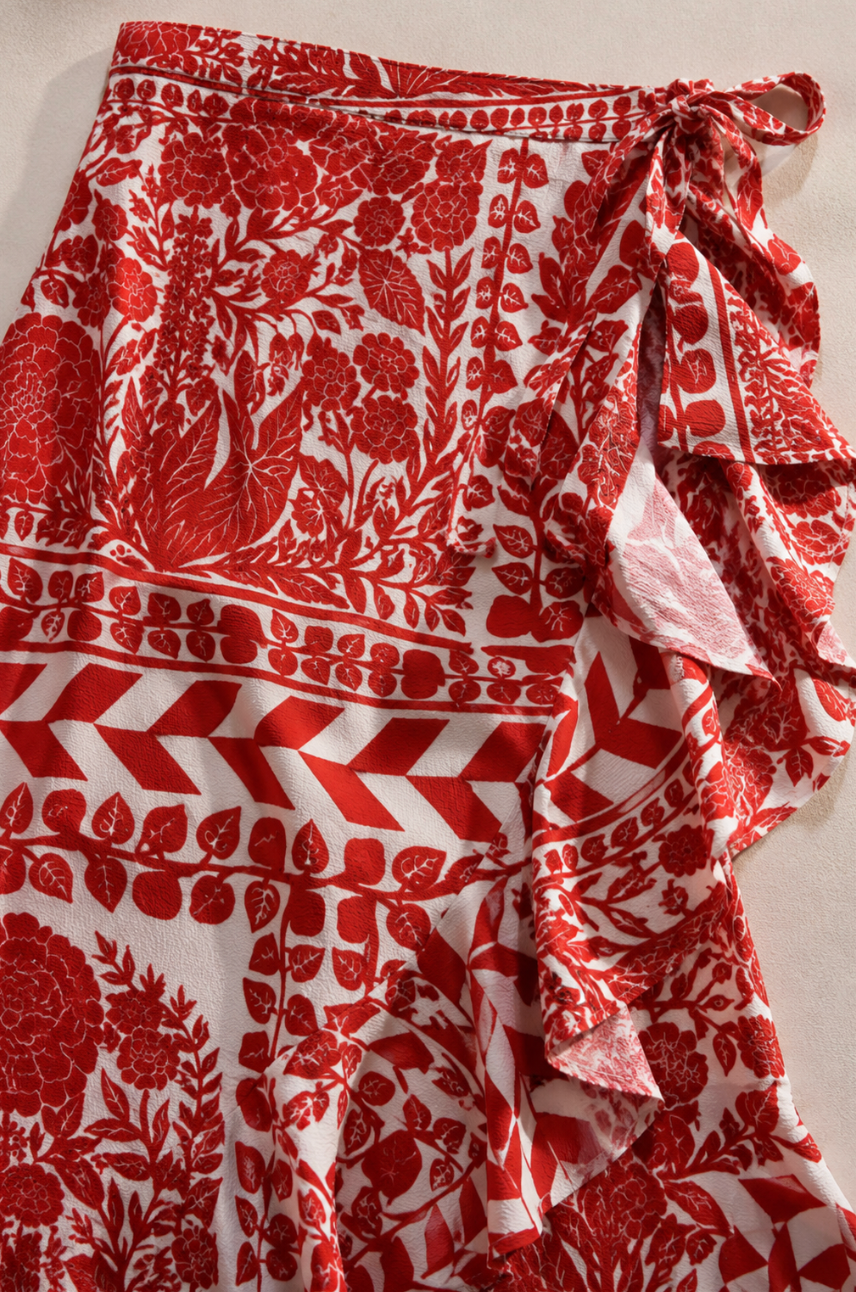 The Valencia Botanical Wrap Skirt: Mediterranean Artistry in Motion