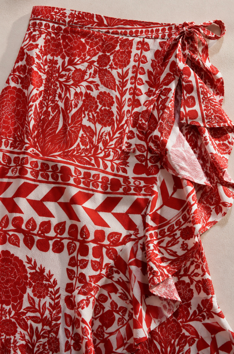 The Valencia Botanical Wrap Skirt: Mediterranean Artistry in Motion