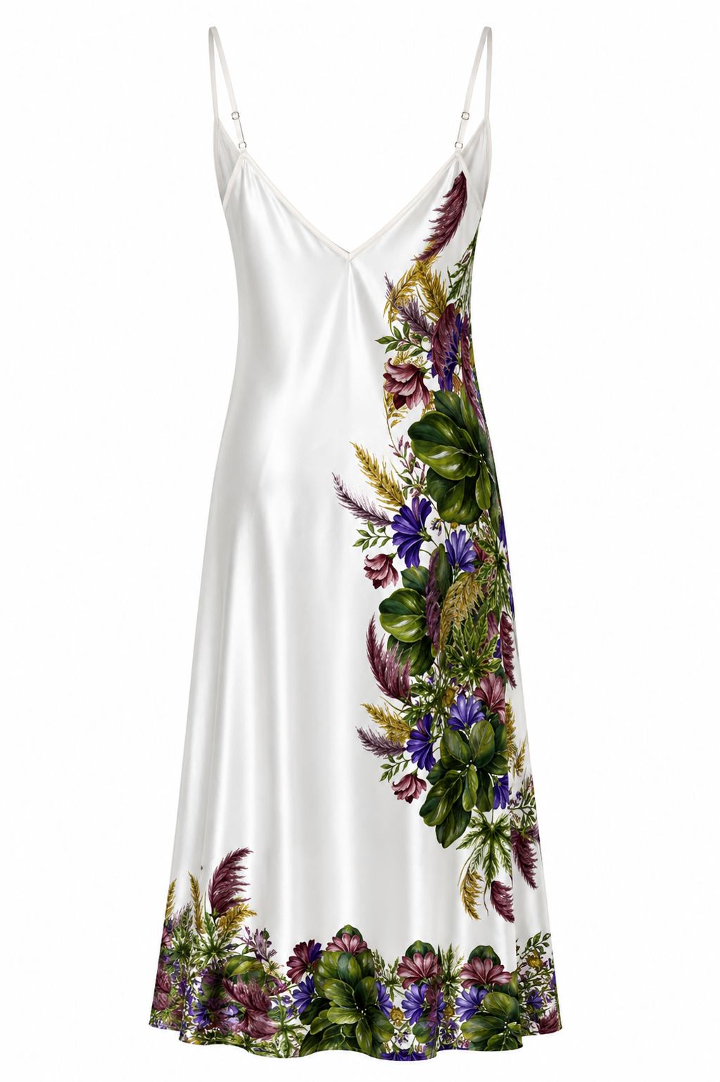 Botanical Cascade Silk Satin Slip Dress