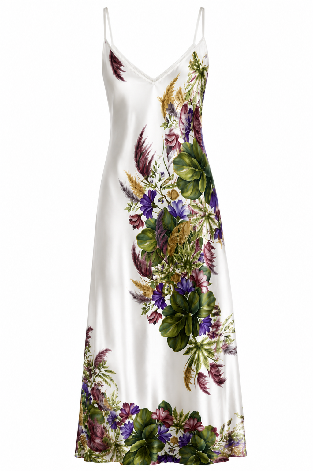 Botanical Cascade Silk Satin Slip Dress