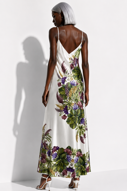 Botanical Cascade Silk Satin Slip Dress