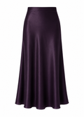 Midnight Aubergine Silk Satin Midi Skirt