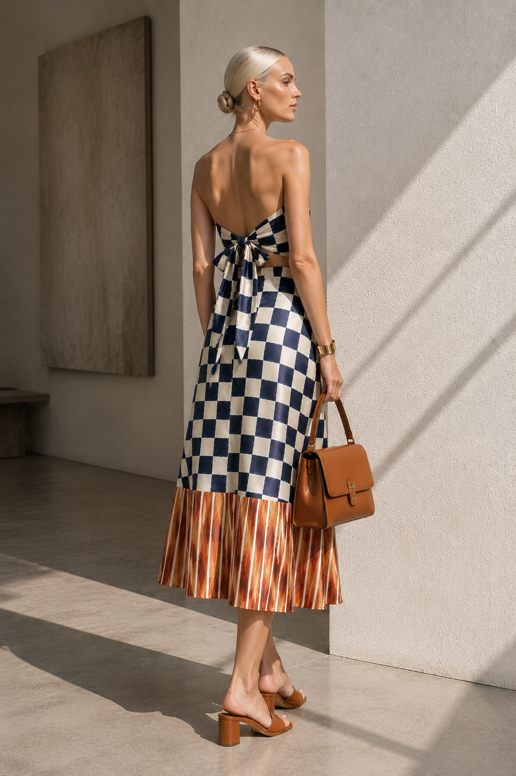 Indigo Check Silk Bandana Top