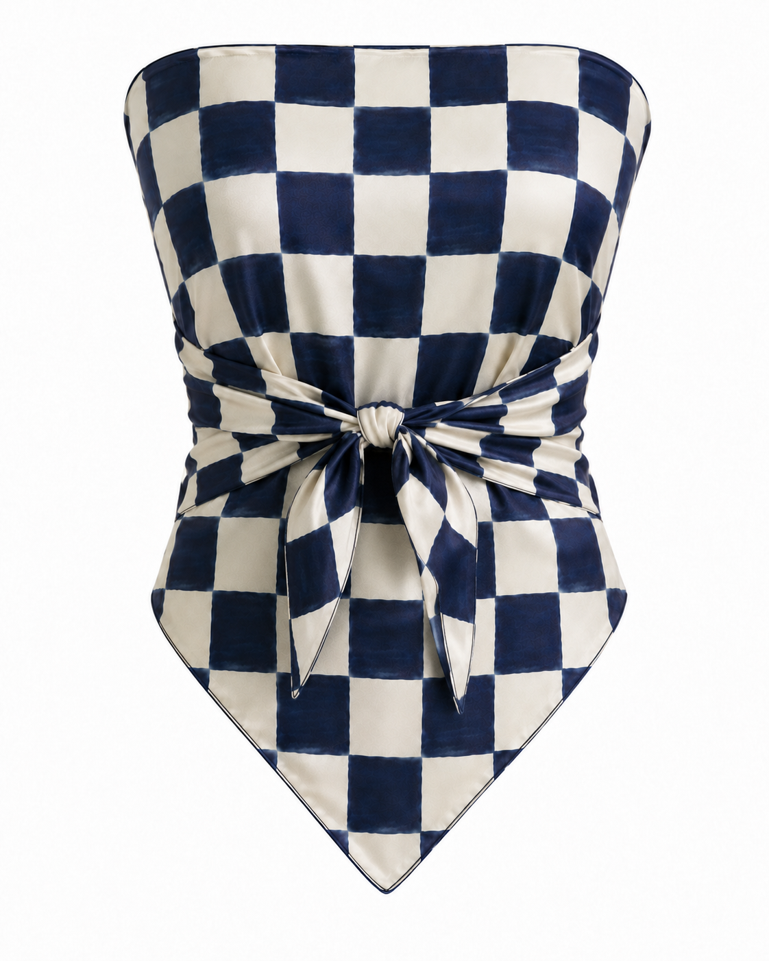 Indigo Check Silk Bandana Top