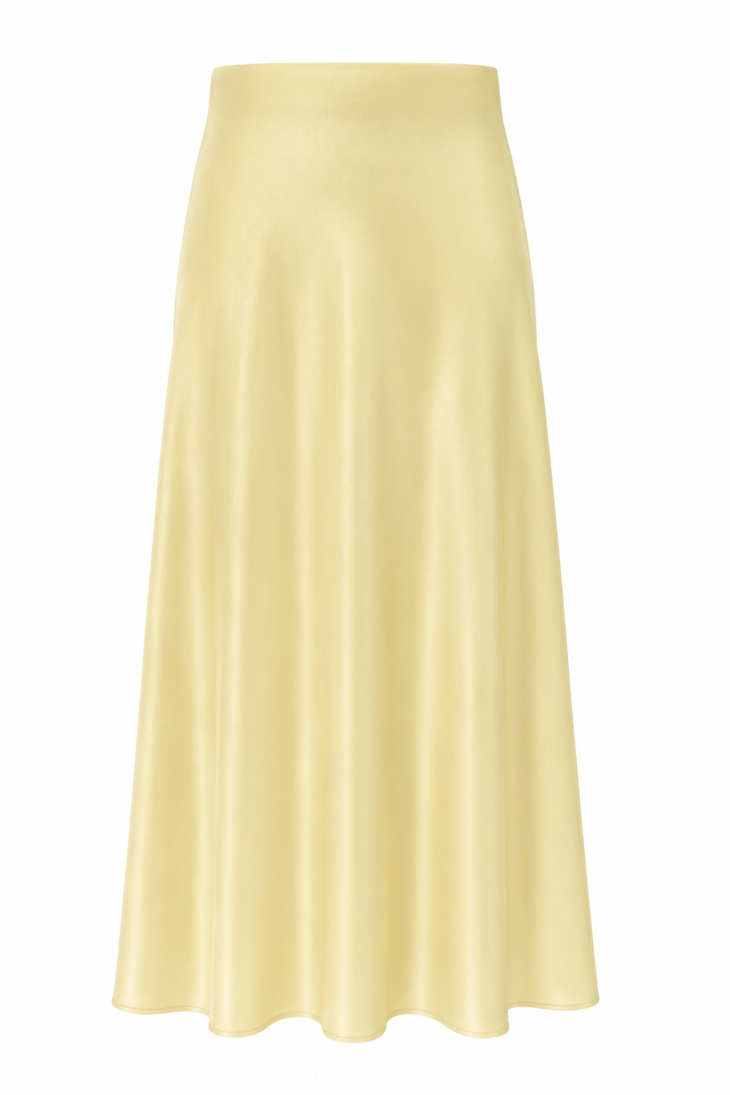 Butter Yellow Silk Satin Midi Skirt