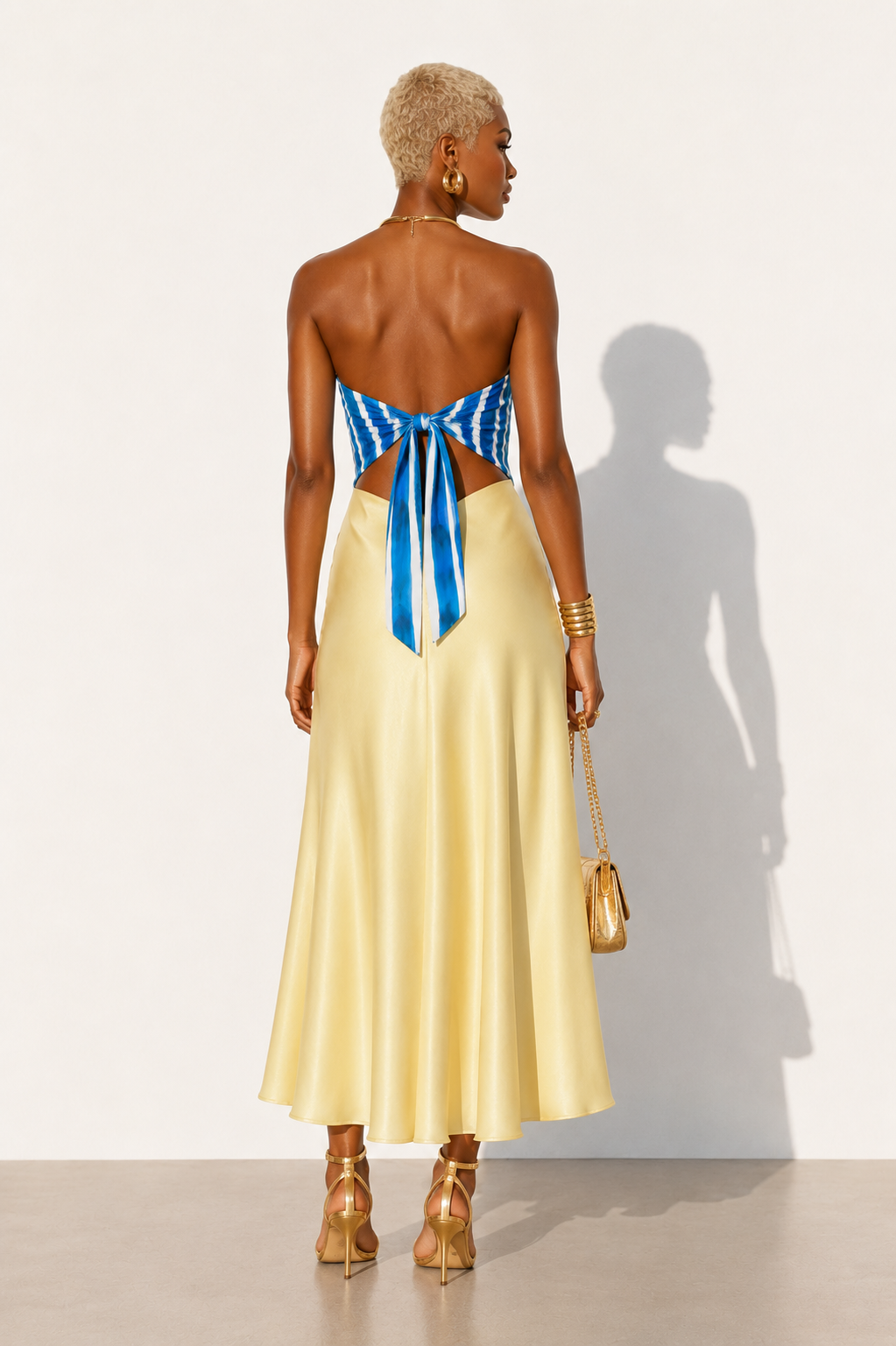 Butter Yellow Silk Satin Midi Skirt