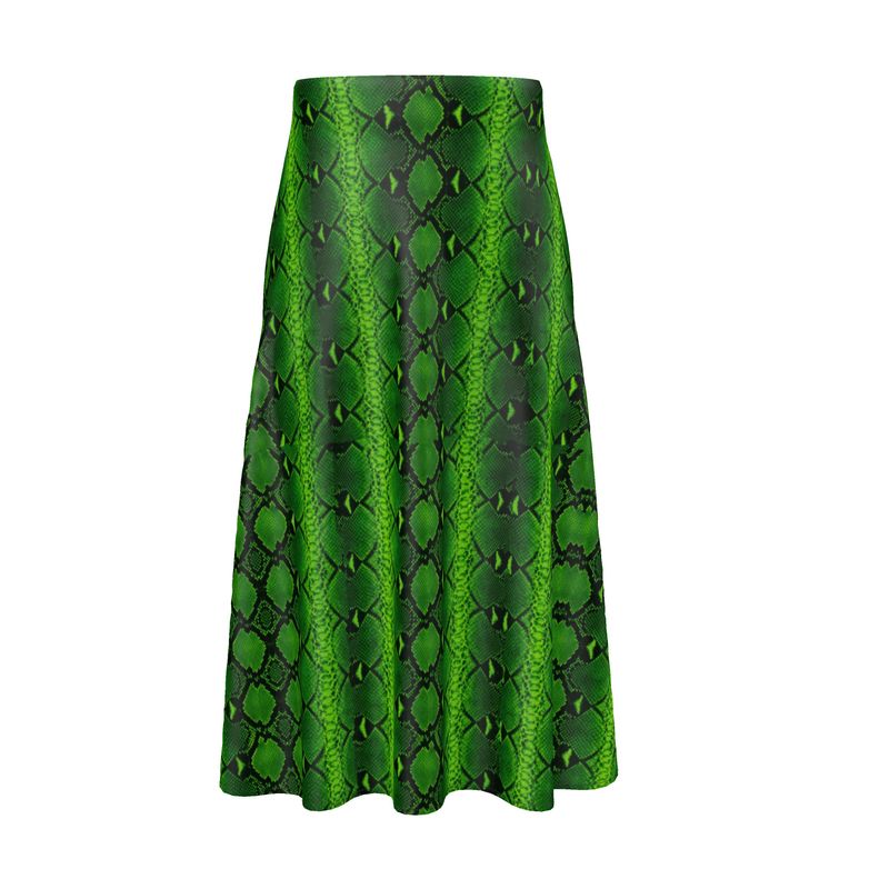 Emerald Python Silk Satin Midi Skirt
