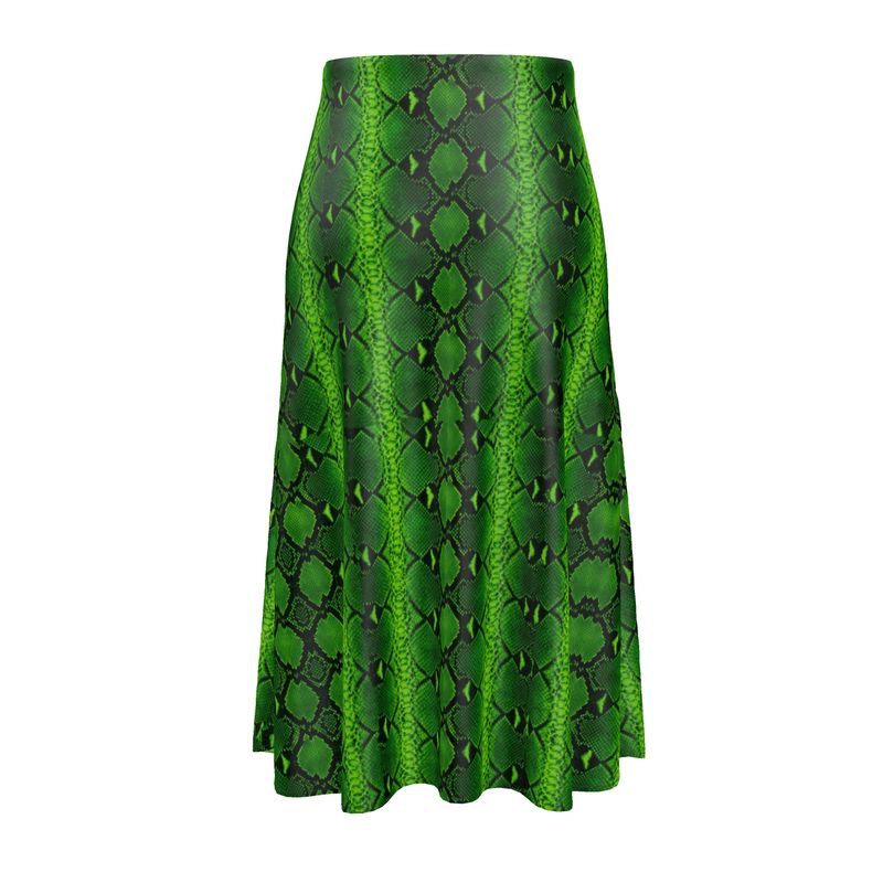 Emerald Python Silk Satin Midi Skirt