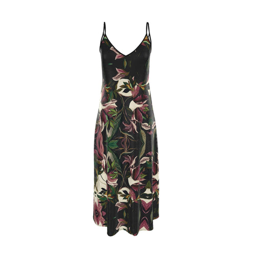 Black Floral Silk Satin Maxi Slip Dress | Luxury Resortwear