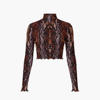 Snakeskin mesh Print Women's High Neck Skirt Set With Thumb Hole