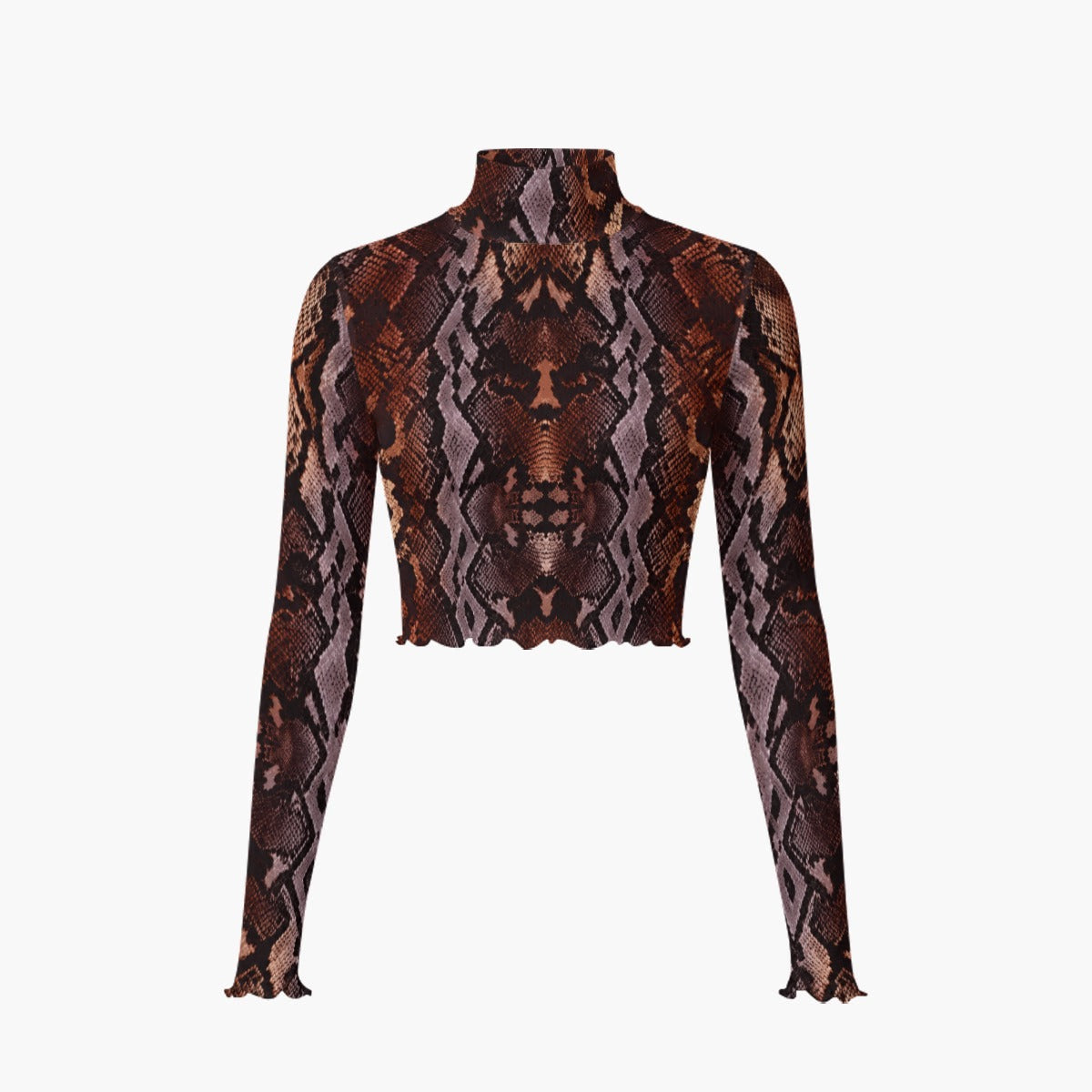 Snakeskin mesh Print Women's High Neck Skirt Set With Thumb Hole