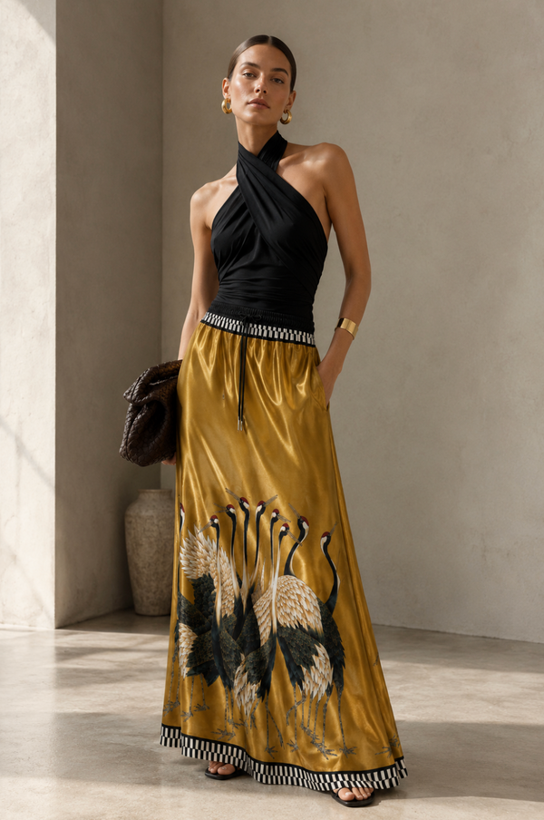 Crane Silk Maxi Skirt