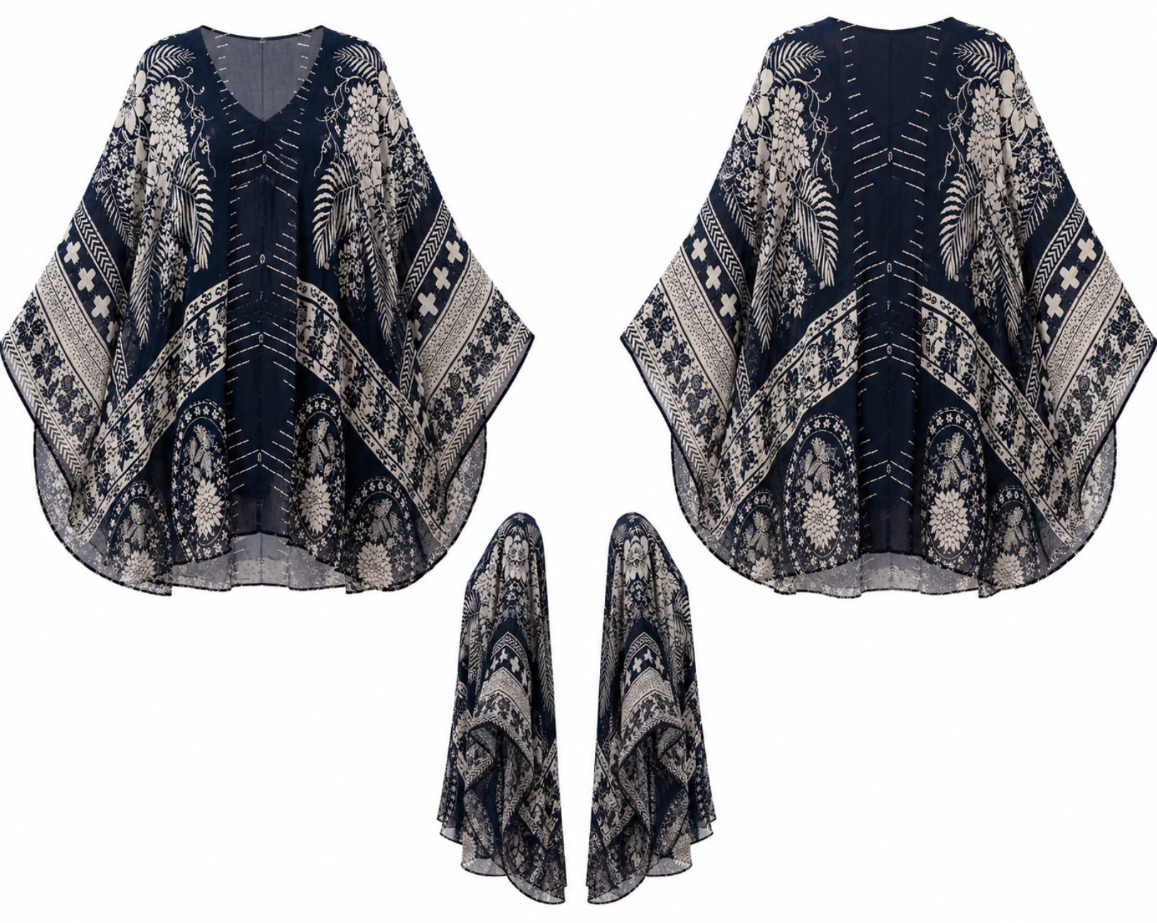 Midnight Botanical Silk Georgette Mini Kaftan