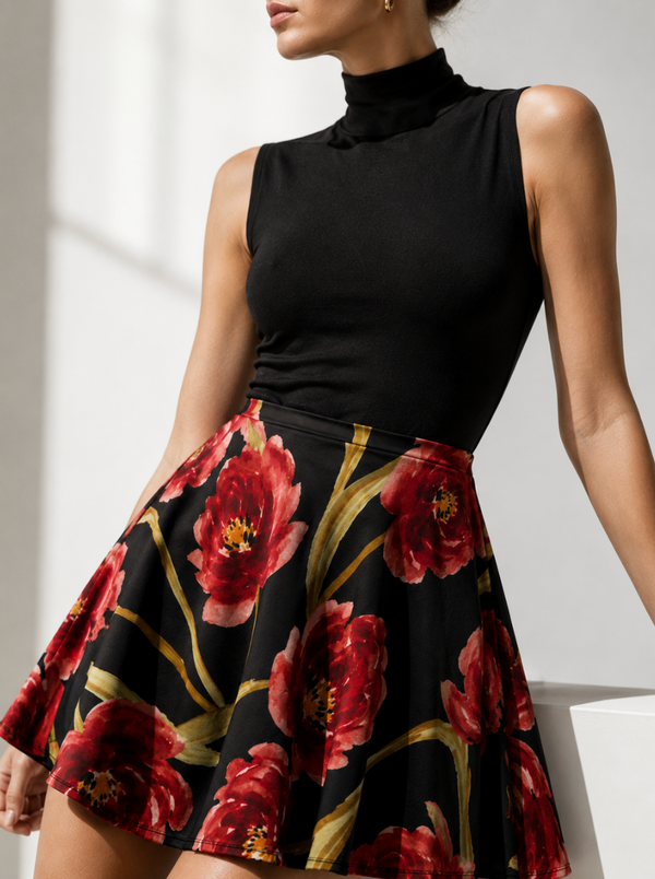 Scarlet Bloom Skater Skirt