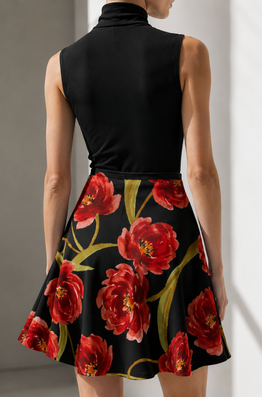 Scarlet Bloom Skater Skirt