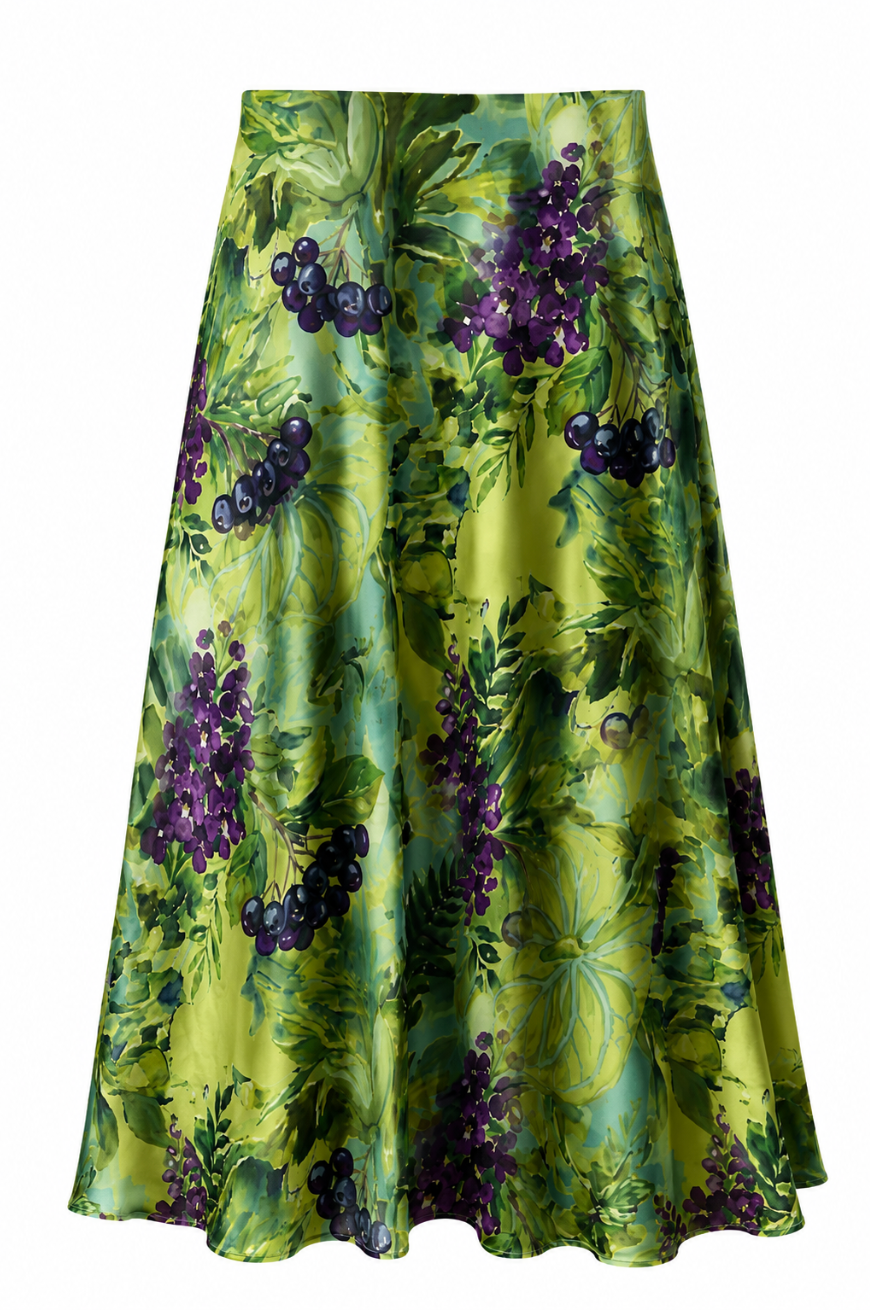 Orchid Vine Silk Midi Skirt Resort Glamour Look
