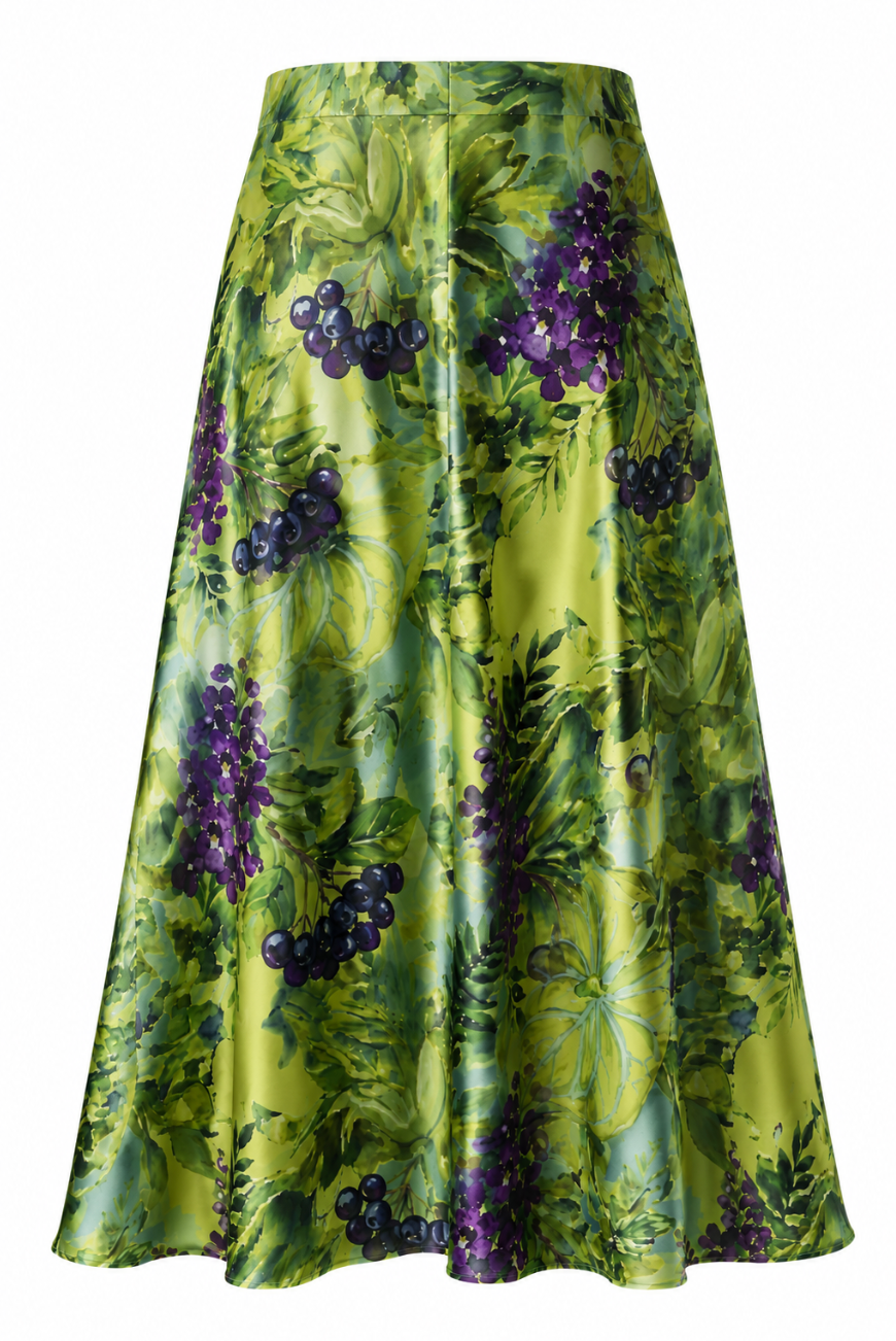 Orchid Vine Silk Midi Skirt Resort Glamour Look