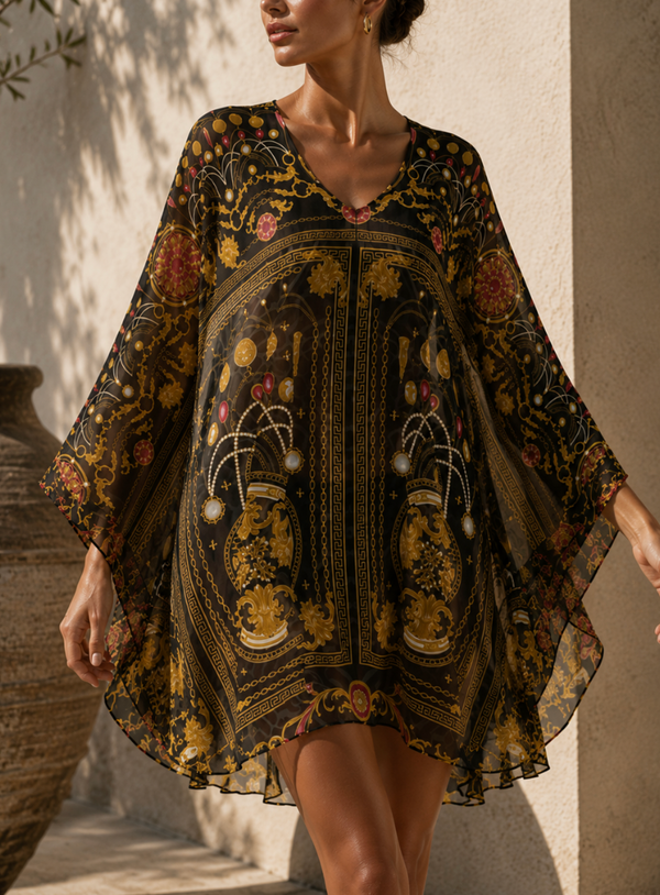 Midnight Opulence Silk Georgette Mini Kaftan