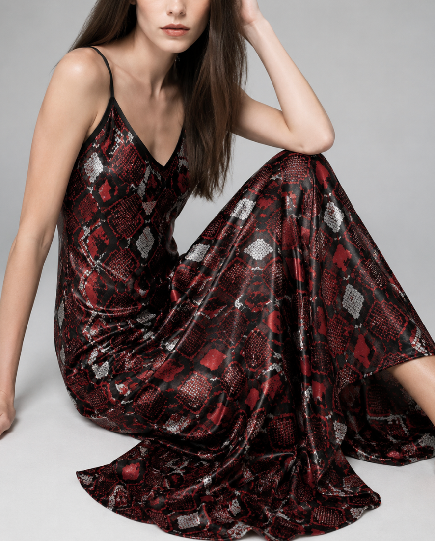 Crimson Viper Silk Slip Dress