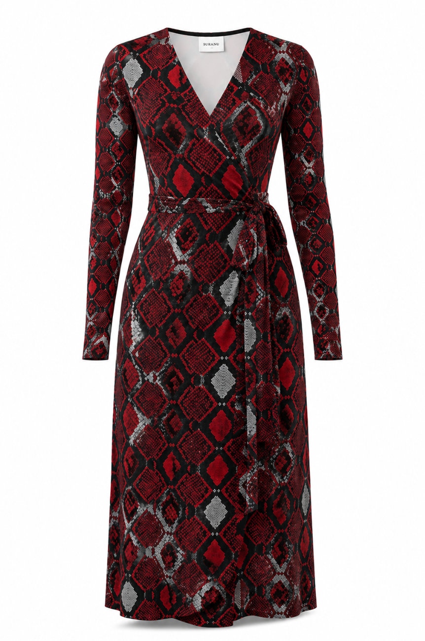 Crimson Python Wrap Dress — Paris After Dark