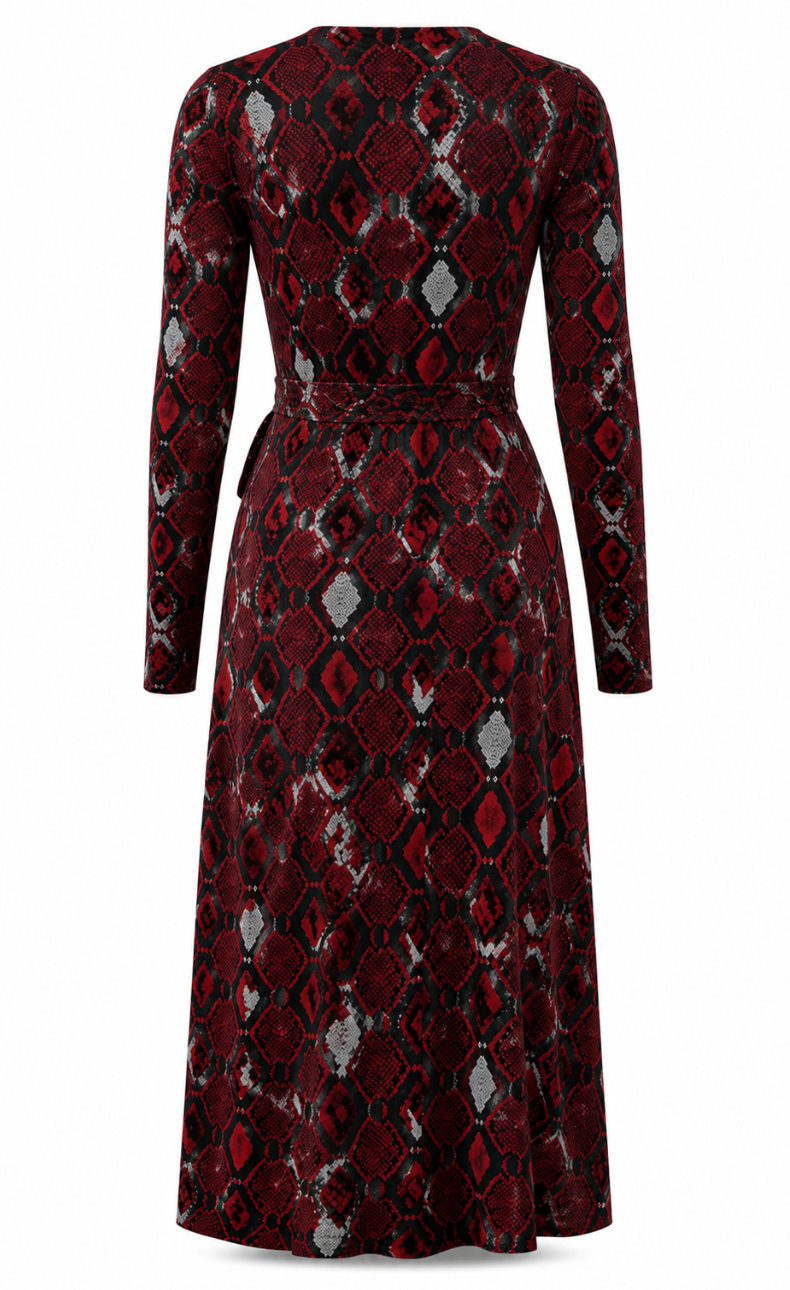 Crimson Python Wrap Dress — Paris After Dark