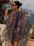 Luxury Silk Georgette Sheer Kaftan in Royal Purple Paisley
