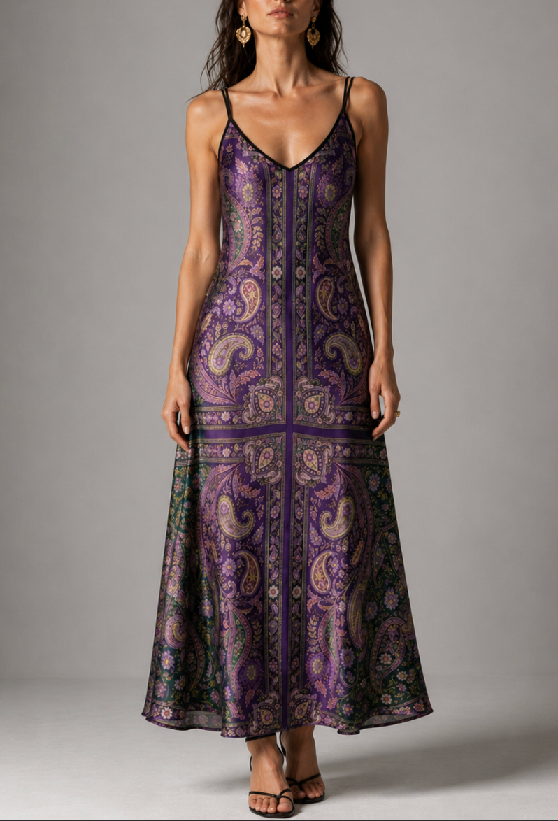 Imperial Paisley Silk Slip Dress