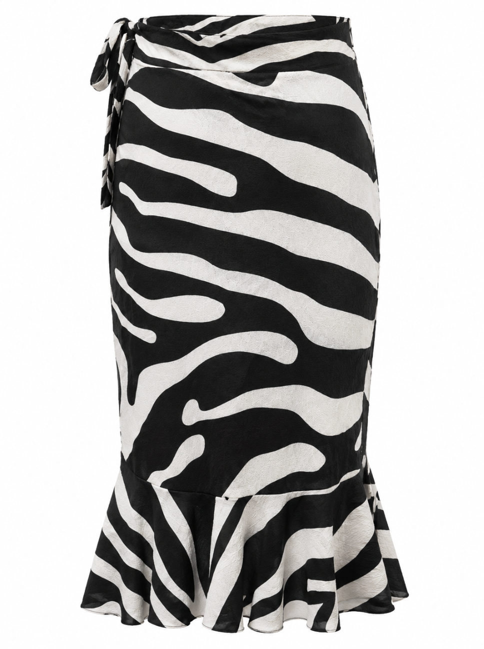 Zebra Print Crepe Wrap Midi Skirt | Black & White Resort Skirt