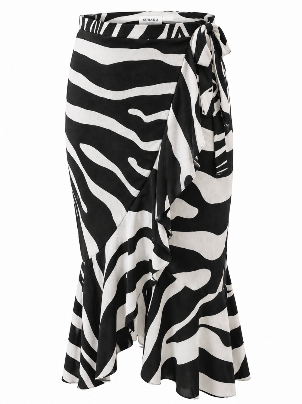 Zebra Print Crepe Wrap Midi Skirt | Black & White Resort Skirt