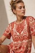 Ornate Print Cotton T-Shirt Dress