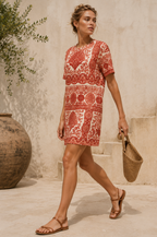 Ornate Print Cotton T-Shirt Dress