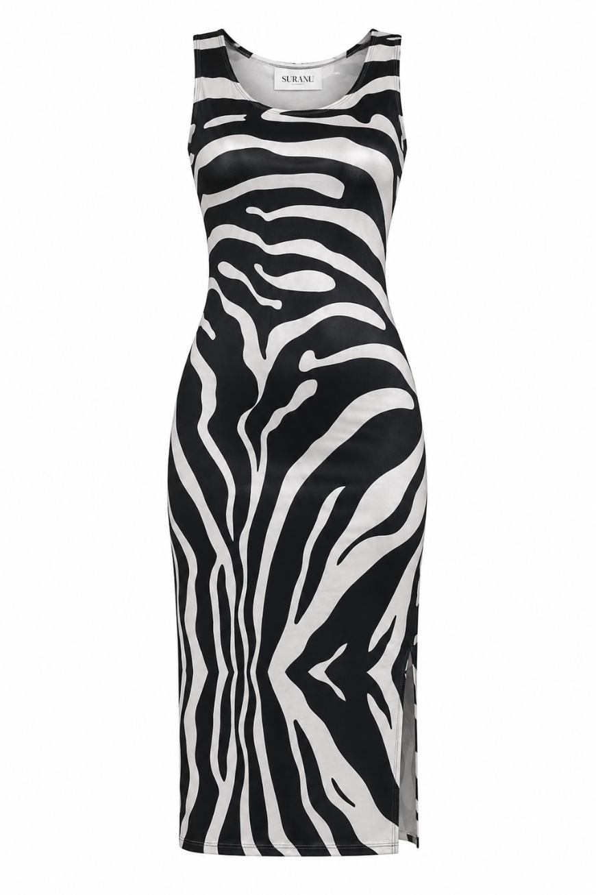 Solange Zebra Print Silky Jersey Mini Dress
