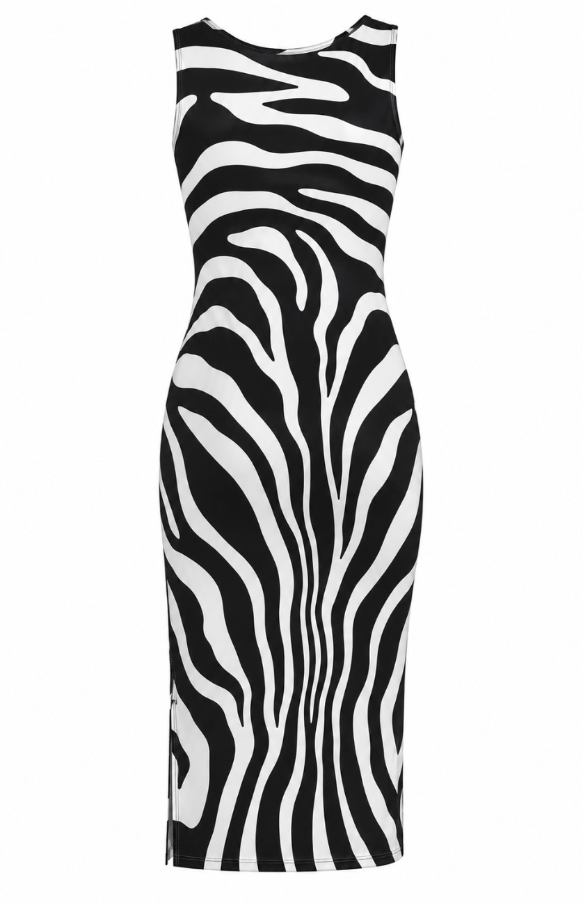 Solange Zebra Print Silky Jersey Mini Dress