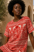 Red Botanical Cotton T-Shirt Dress