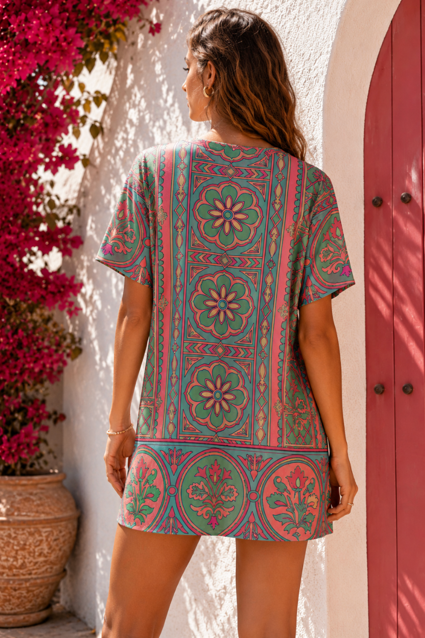 Mint Mosaic Cotton T-Shirt Dress
