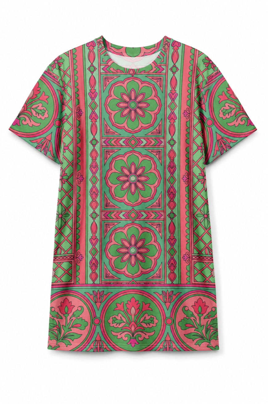Mint Mosaic Cotton T-Shirt Dress
