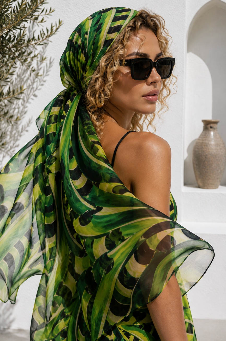 Emerald Serpentine Silk Slip Dress