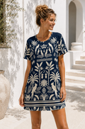 Midnight Tropics Cotton T-Shirt Dress
