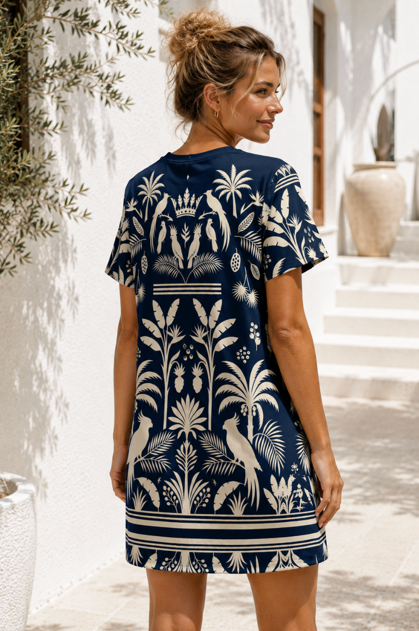 Midnight Tropics Cotton T-Shirt Dress