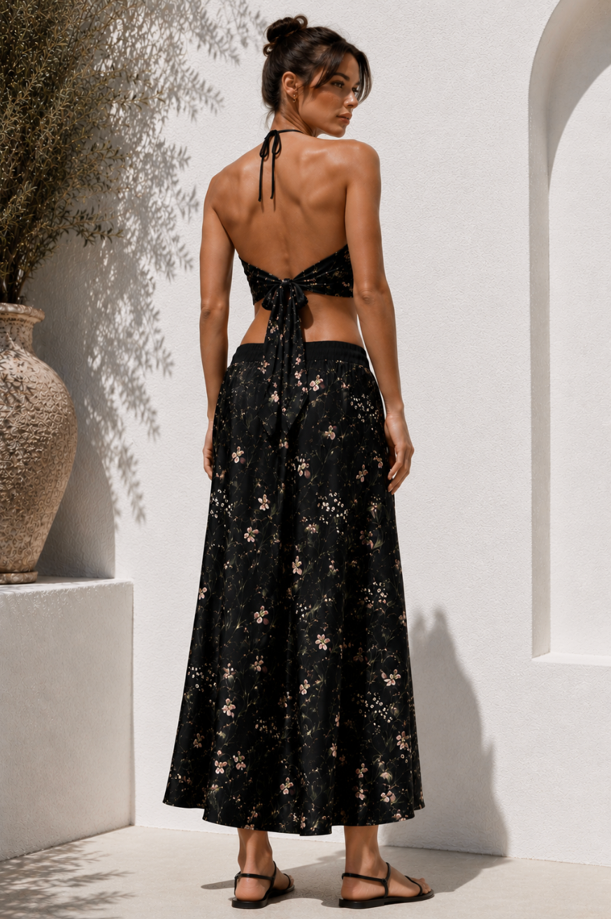 Wildflower Silk Satin Scarf Halter Top