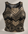 Black Metallic Shimmer Two-Piece Set – Geometric Crop Top
