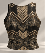 Black Metallic Shimmer Two-Piece Set – Geometric Crop Top