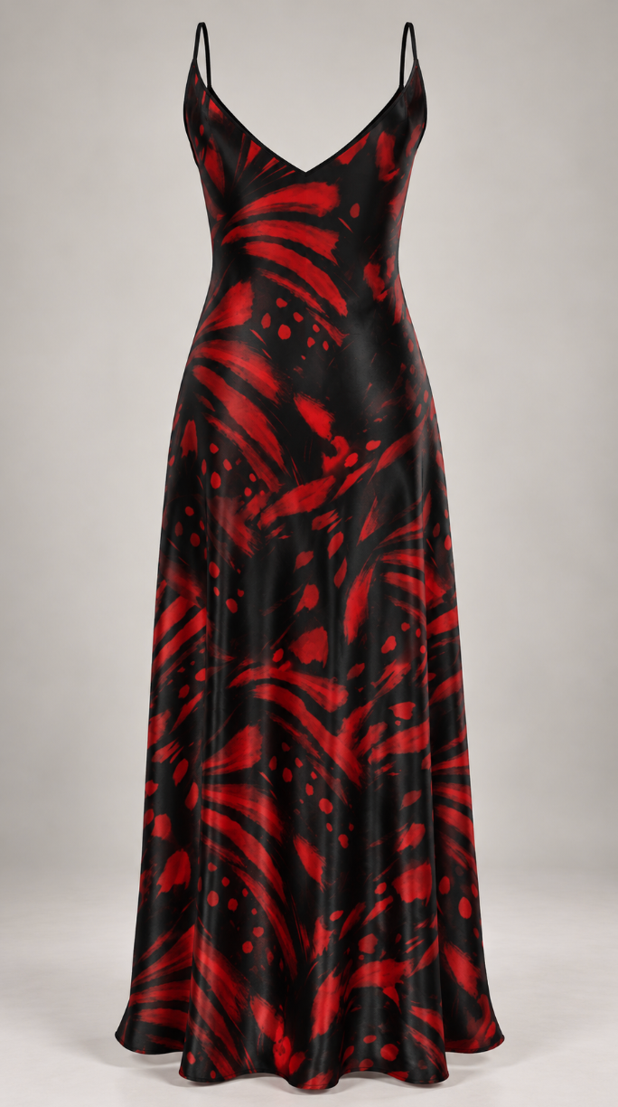 The Crimson Palm Silk-Satin Slip Maxi Dress
