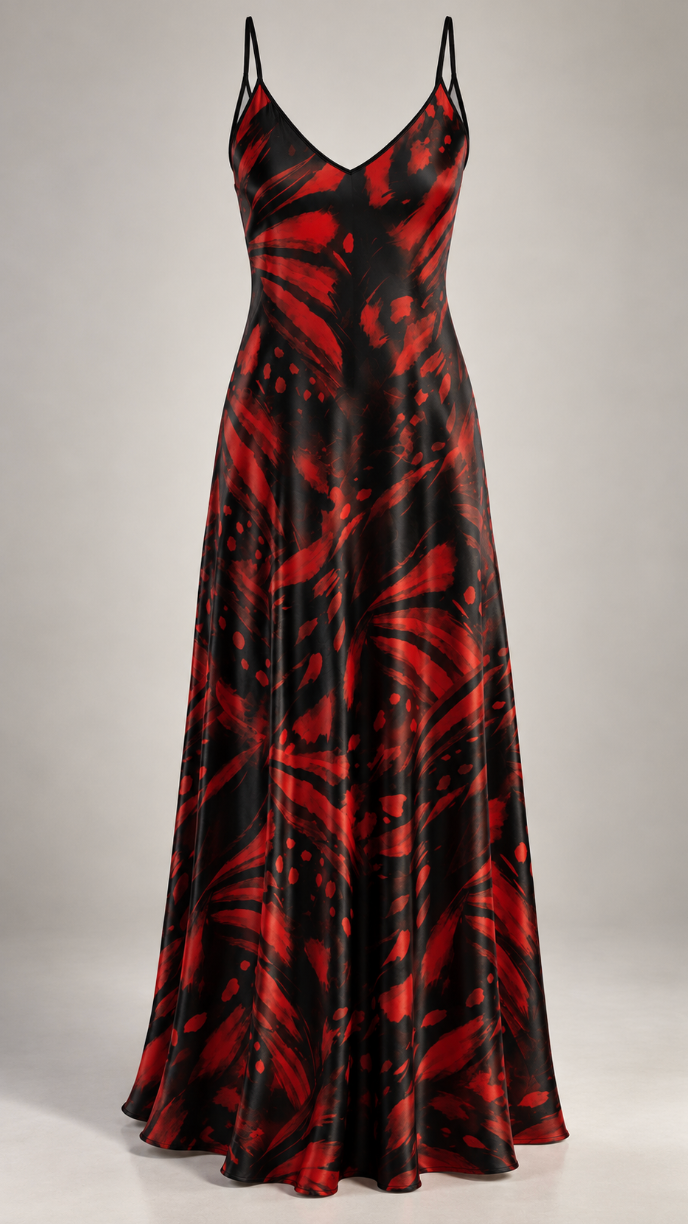 The Crimson Palm Silk-Satin Slip Maxi Dress