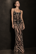 Zebra Muse All-Over Print Women's Sheer Mesh Backless Spaghetti Strap Maxi Dress