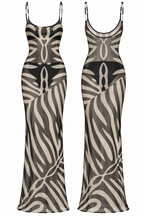 Zebra Muse All-Over Print Women's Sheer Mesh Backless Spaghetti Strap Maxi Dress