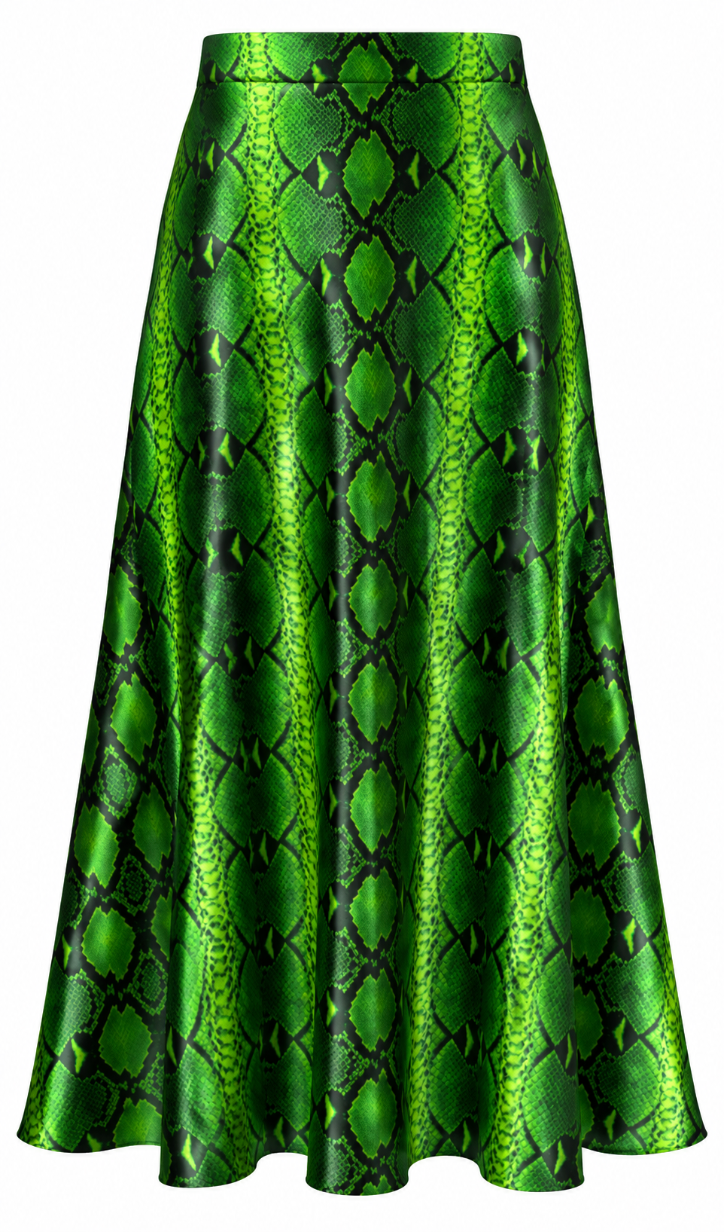 Emerald Python Silk Satin Midi Skirt