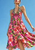 The Summer Girl's Halter Backless Midi Dress in Silky Satin