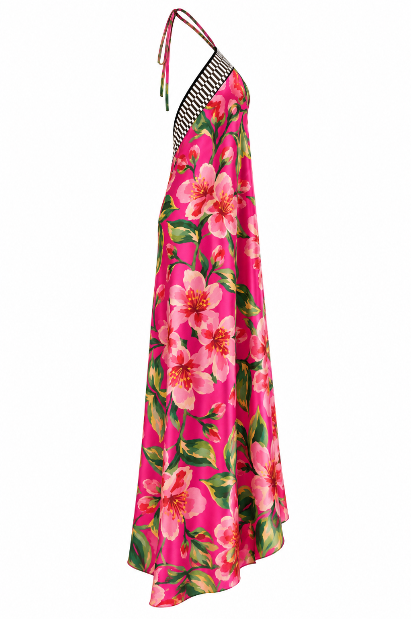 The Summer Girl's Halter Backless Midi Dress in Silky Satin
