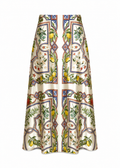 Mediterranean Orchard Silk Satin Midi Skirt